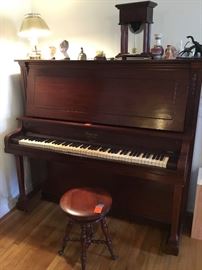 Piano and antique stool with claw & glass feet