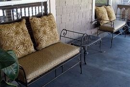 Pair of matching iron patio benches