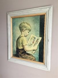 Framed print of boy reading