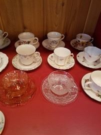 Many tea cups and saucers