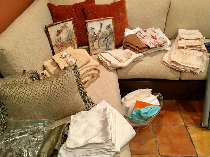 Assortments of Towels, Pillows, Linens, Napkins & Things
