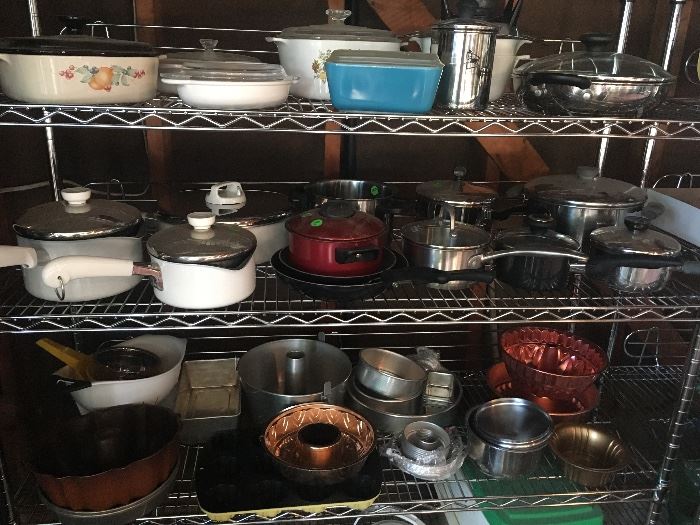 Well maintained cooking pots, pans, baking pans/dishes. 