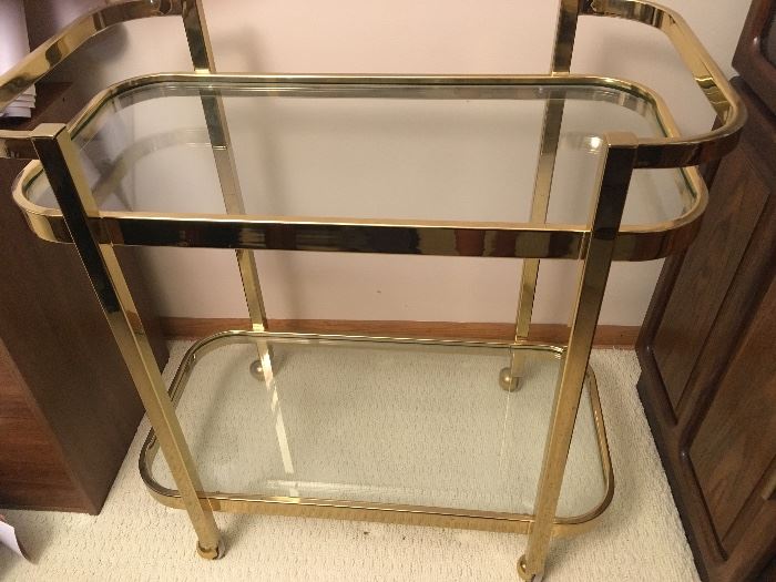 Mid-Century metal & glass rolling serving cart