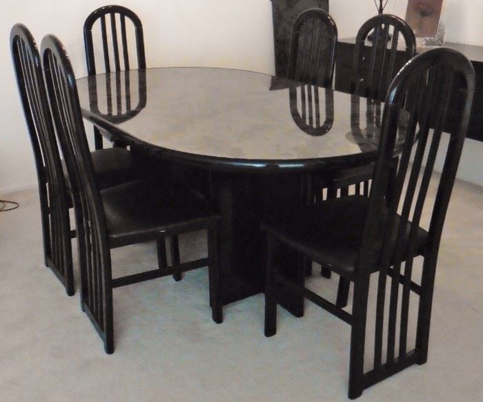 Italian black lacquer, modern dining set. Sangiacomo