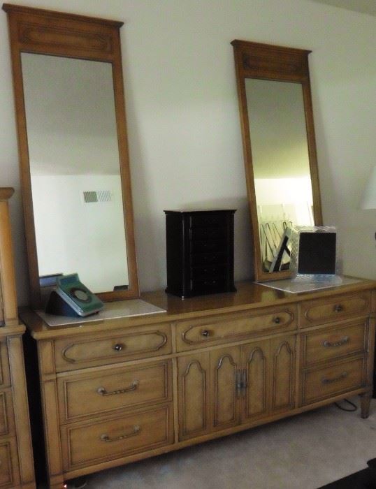 Vintage wood dresser with double mirrors