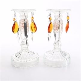 Amber and Clear Glass Candlesticks