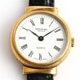 Vintage Raymond Weil 18K Gold Electroplate Wristwatch with Alligator Grain Strap