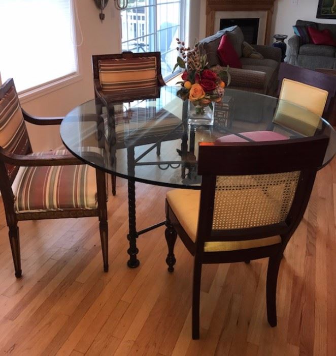 Glass Kitchen Table and Upholstered Chairs