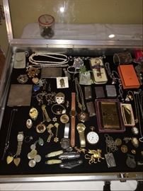 Gold & Silver jewelry, watches, pen knives, tokens, foreign coin (some silver), etc. 