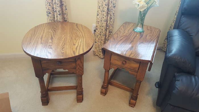 Oak round table with drawer    $35   oak drop leaf table with drawer  $35