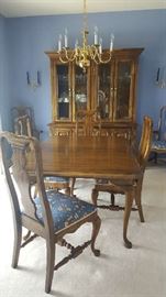 $250  wood dining room table with 6 chairs and 2 extra leaves    China cabinet   $150  measures  80"H x 65"W x 20"D