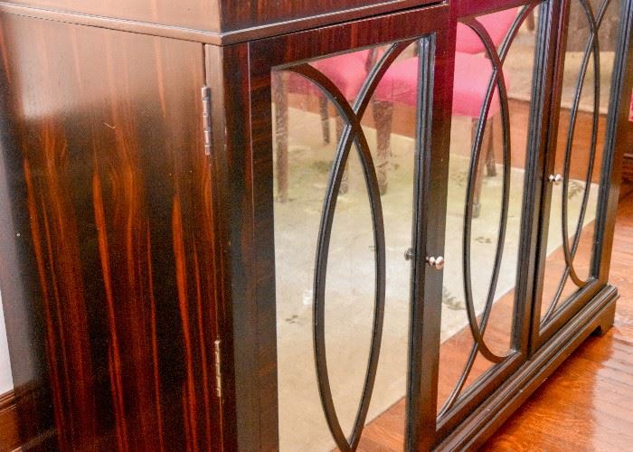 Vintage Rosewood Zebrawood? Cabinet / Sideboard with Mirrored Doors (Approx 58"L x 20"W x 42"H) 