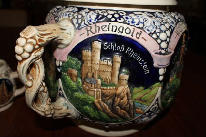 Other Side of Mug ~ Vintage REINHOLD MERKELBACH 3529 German Punch Bowl / Tureen with castles, includes 12 mugs / cups ~ Set is in Excellent Condition
