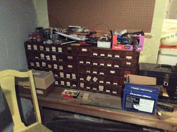 FANTASTIC antique solid oak 70 drawer hardware cabinet