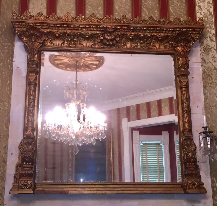 19th c. Massive giltwood over mantle mirror