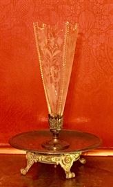 Continental silver plated etched glass epergne 