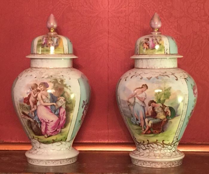 19th c. French porcelain covered urns
