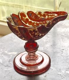 Italian enameled cranberry shell compote