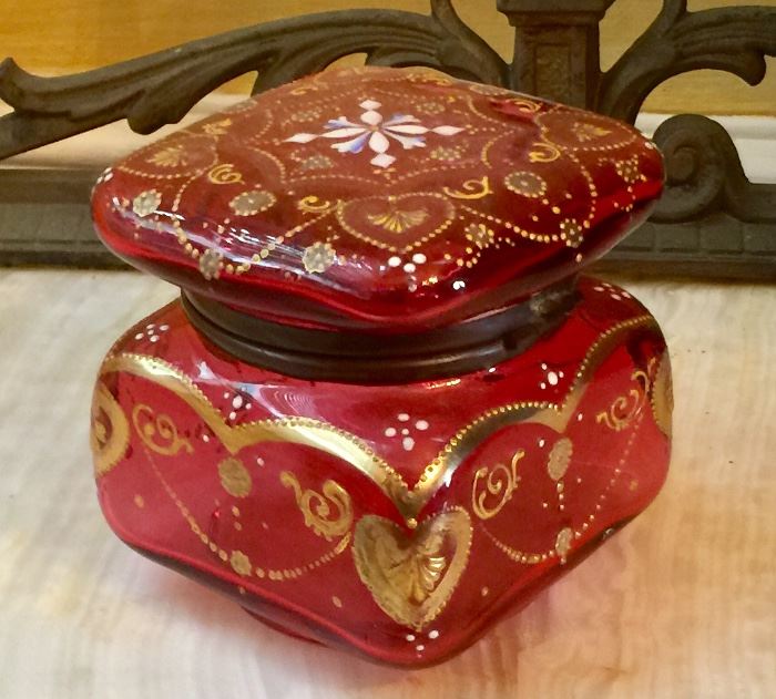 19th c. Cranberry powder jar attributed to Moser