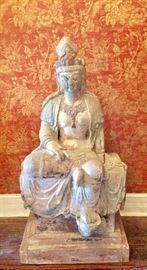 Chinese carved and painted wood figure of the Water Moon Guanyin 49" tall x 25" wide x 21" deep, approx. 200 lbs
