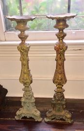 Pair of Massive ornate brass candlesticks 