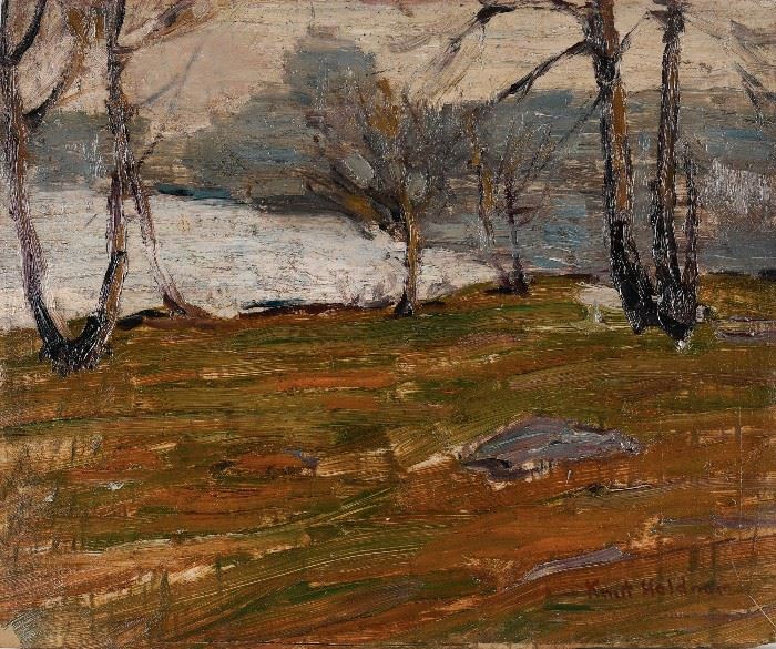 Knute Heldner View of Duluth Oil on Board Painting