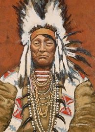 Cecil Broadhurst Native American Portrait Oil on Board Painting