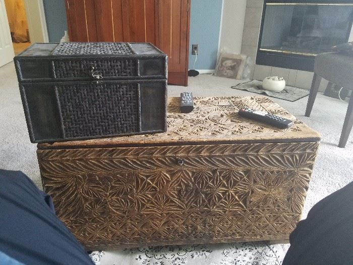 Possibly antique, unsure right now, amazing maybe teak Asian chest.