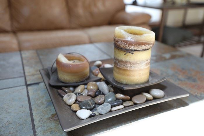 Ceramic Candle Plate with Stones
