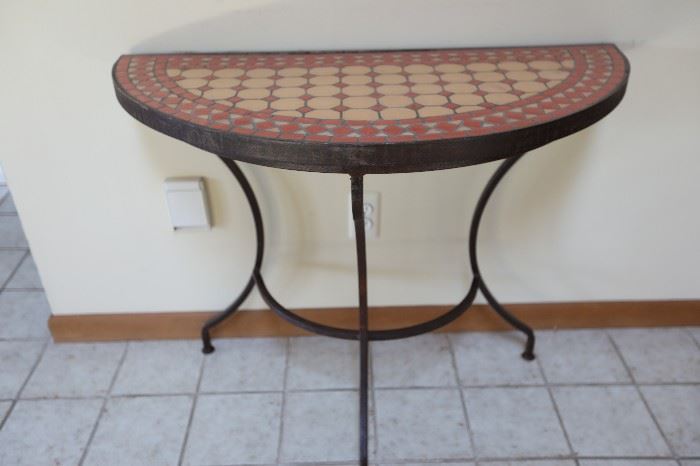 36" Sofa Table, Half Circle Shape, Terra Cotta Tiled, 
