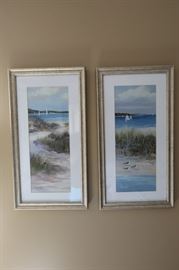 Framed Artwork, 2 Piece Set, Beach/ Sailboat Scene, 14"w x 26"h
