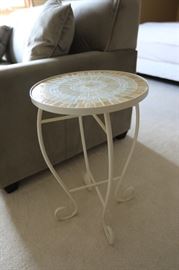 Small side table, 14" diameter, 23.5" high, Tiled Top, Cream
