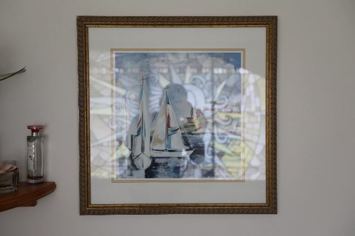Framed Art, Sailboats, 22" x 22"
