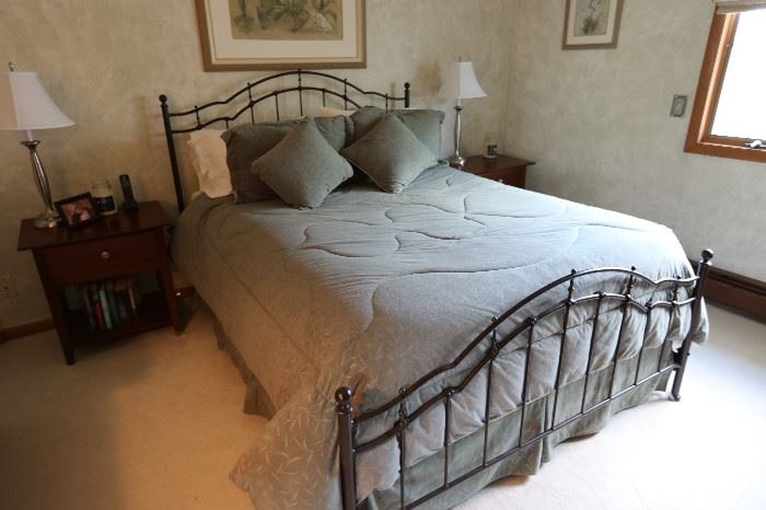 Queen Bed, Mattress and Iron Head and footboard
