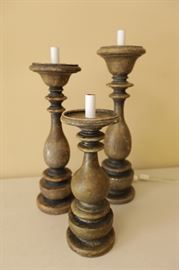 #7830     (3) Wood Lighted Candle Holder
