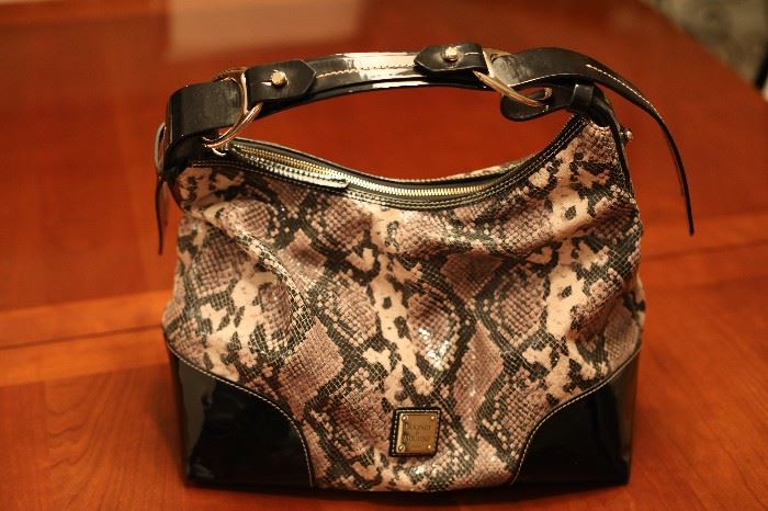 #7965     Dooney & Burke Handbag (Python Snake / Black Patent Leather), New

