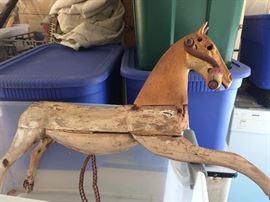 Antique Wood Carved Horse, Child's Ride On Toy