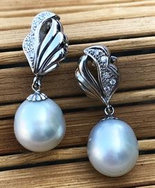 Vintage Platinum, Diamond & Pearl Drop Earrings