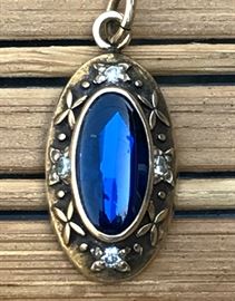 Vintage Sapphire cabochon & Diamond 14k gold Pendant