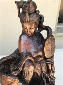 Burl Carved Figure, Quan Yen? 