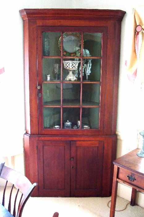 Mid 1800's 12 pane cherry corner cupboard