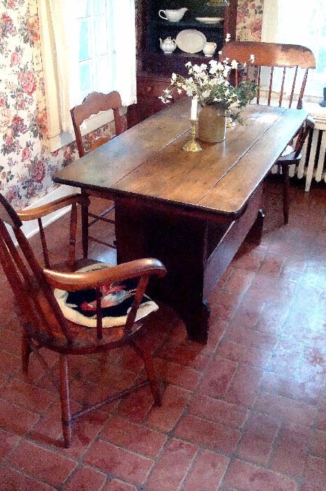 Antique Windsor chairs and Flip top table/bench.
