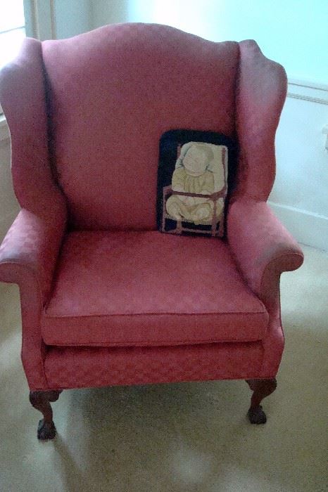 One of several wing back chairs.