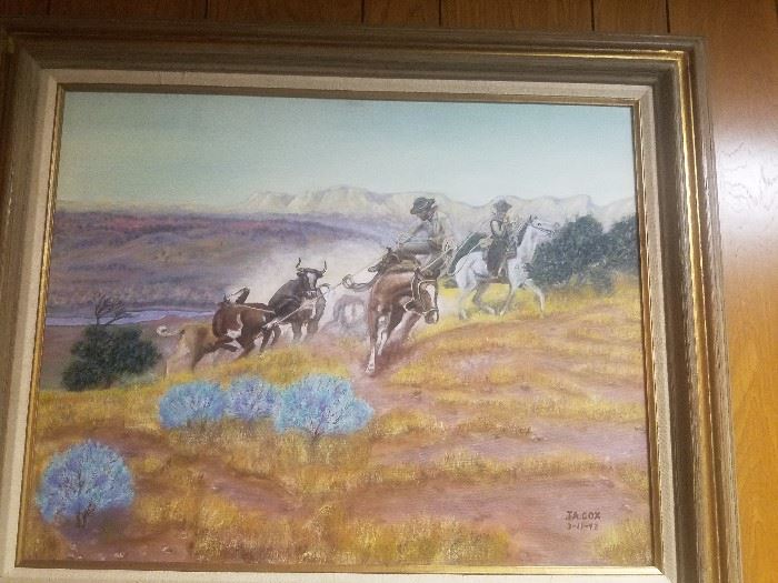 Original signed Western Americana painting by J. A. Cox
