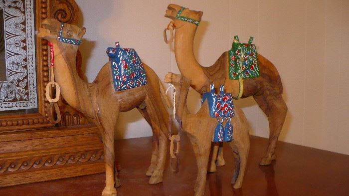3 WOODEN CAMELS