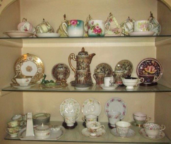 Collection of cups & saucers, antique chocolate set