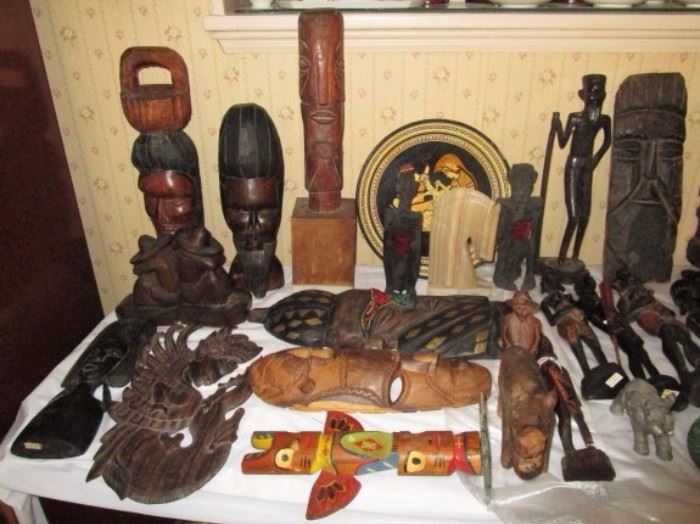 Collection of hand carved wooden figures