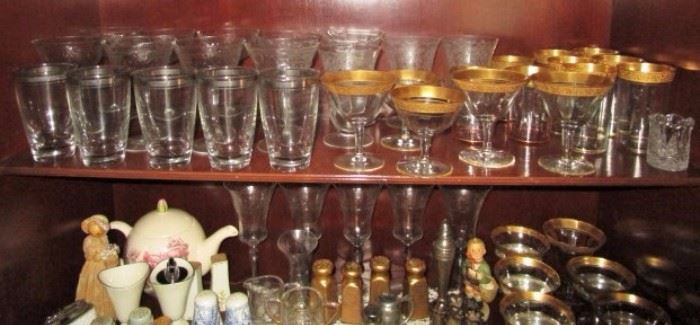 Antique/vintage stems, sherbets, misc. glass, salt & pepper shakers