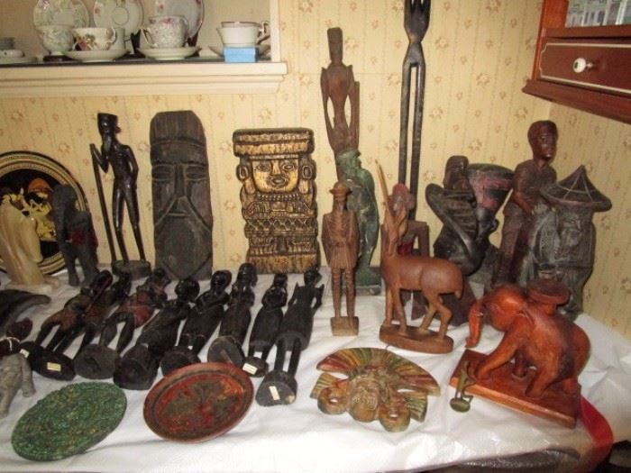Collection of vintage wooden hand carved figures
