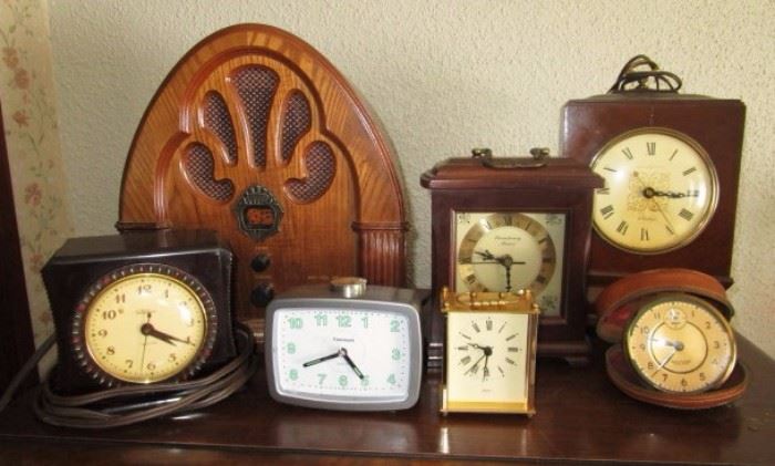 Vintage clocks, radio